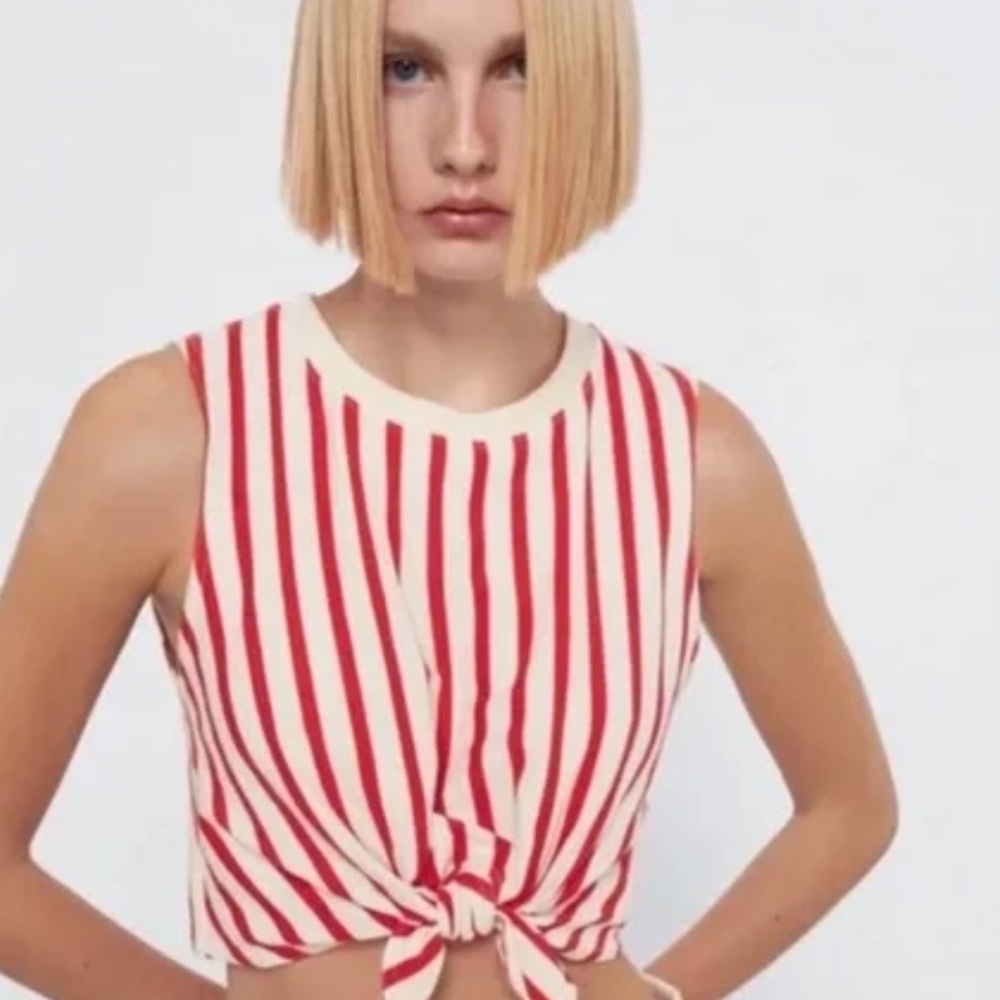 Zara Red and White Striped Women's Top - Picture 2 of 9